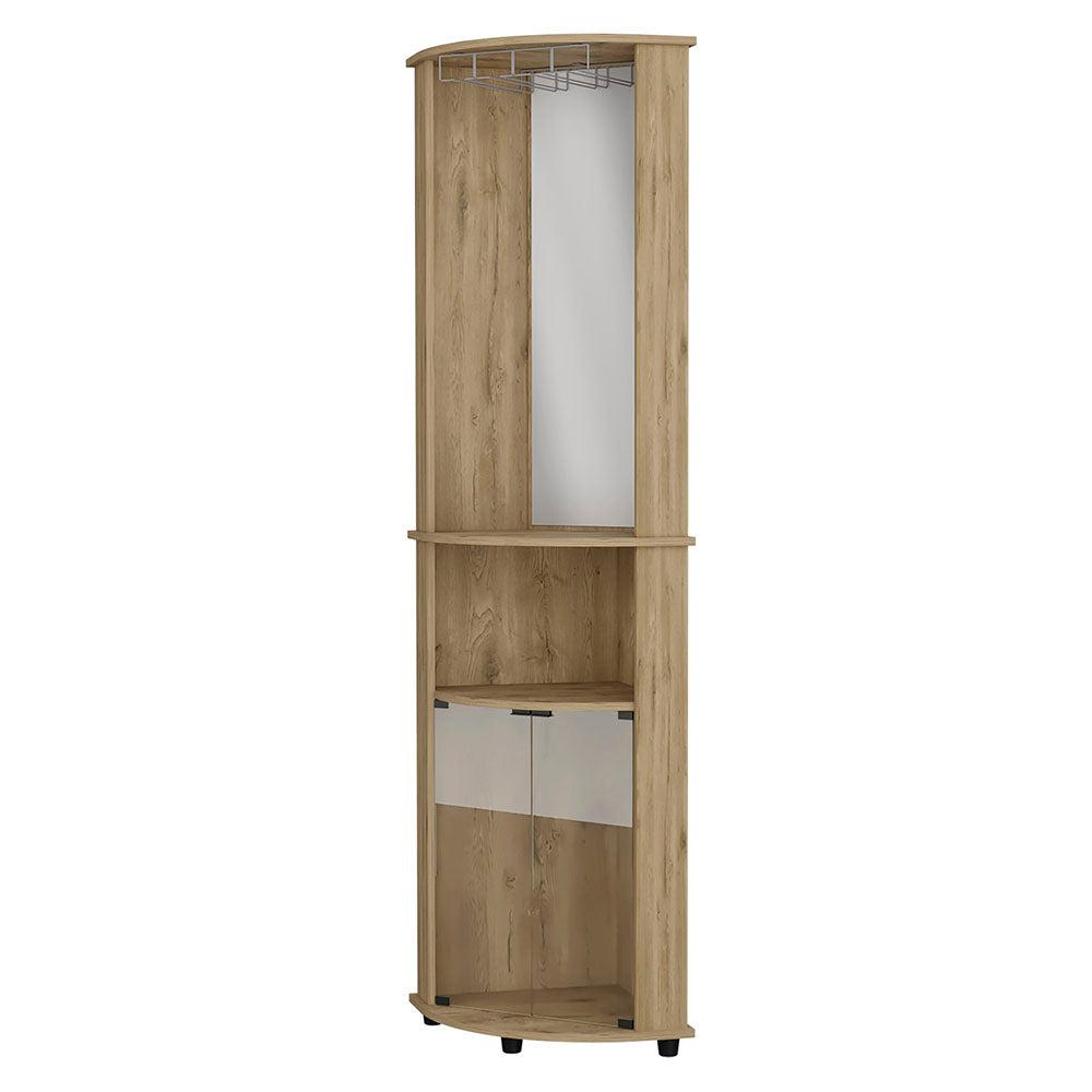 Oregon Corner Bar Cabinet, 3-Tier Shelf with Glass Rack. Picture 1