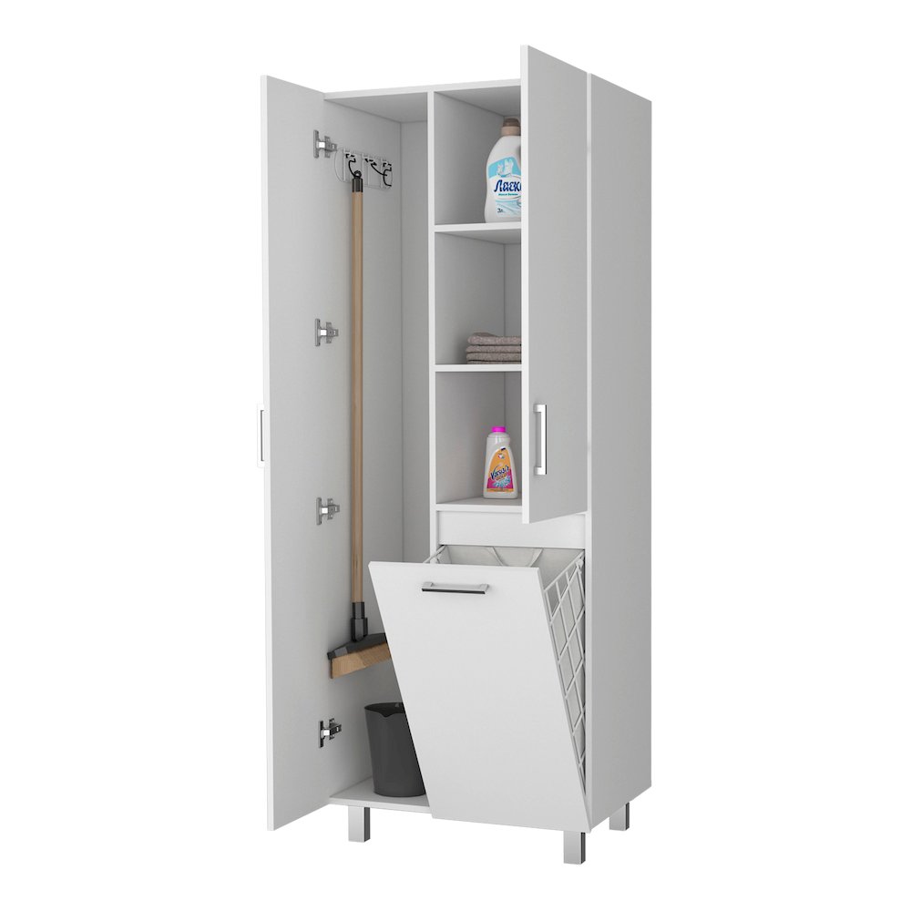 Modern Storage Cabinet with 2 Doors, 1 Drawer, and Metal Legs, White. Picture 4