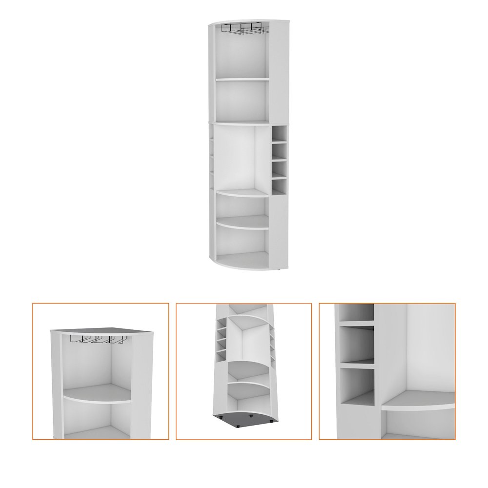 Clifton Corner Bar Cabinet, with 5 shelves,Cup Hanger, White. Picture 6