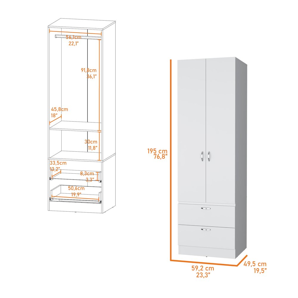 Tall Mayer Wardrobe in Melamine with Two Doors and Two Drawers. Picture 2