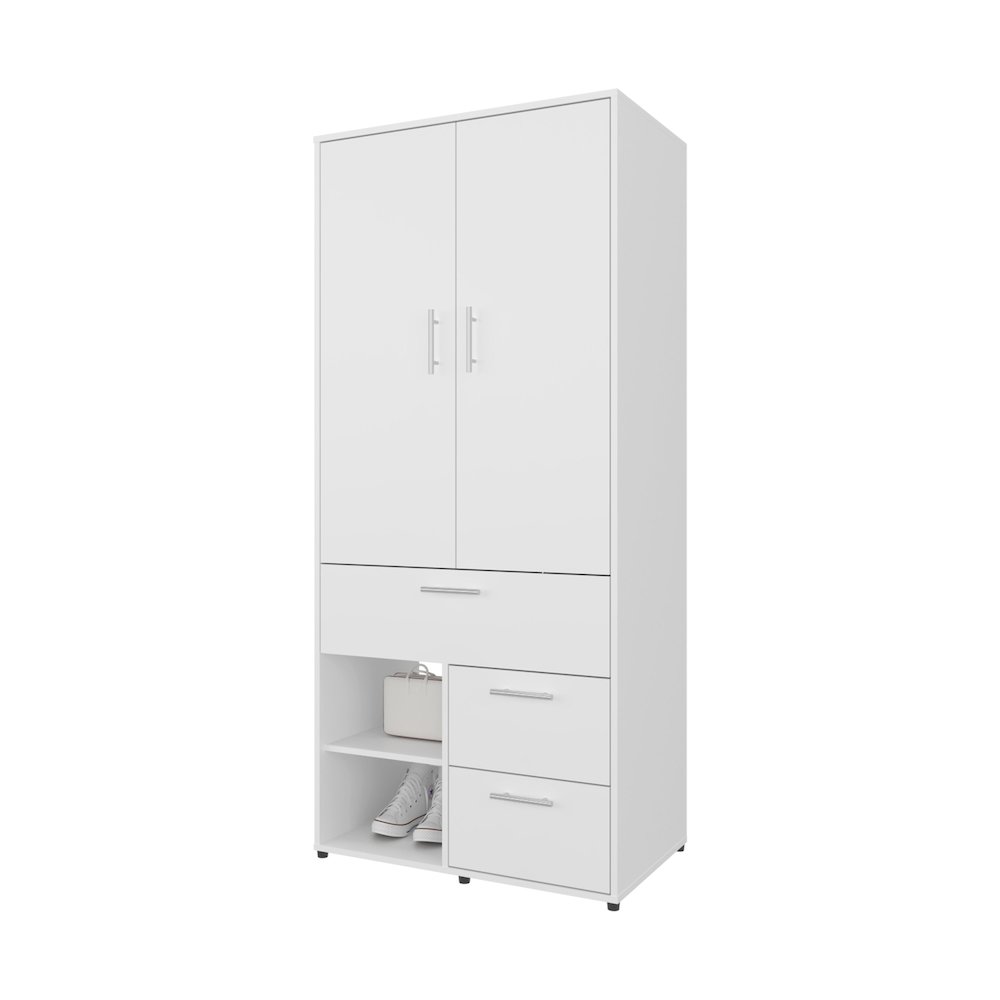 Care Free Multi-Storage Wardrobe with Rod and Shelving, White. Picture 2