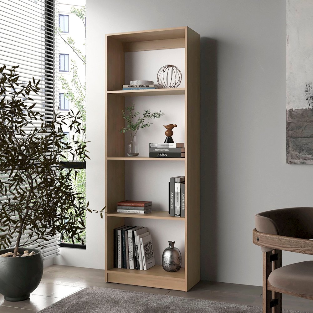 Bear Flat Bookcase with Open Storage and 4 Shelves ,Natural Oak and White. Picture 3