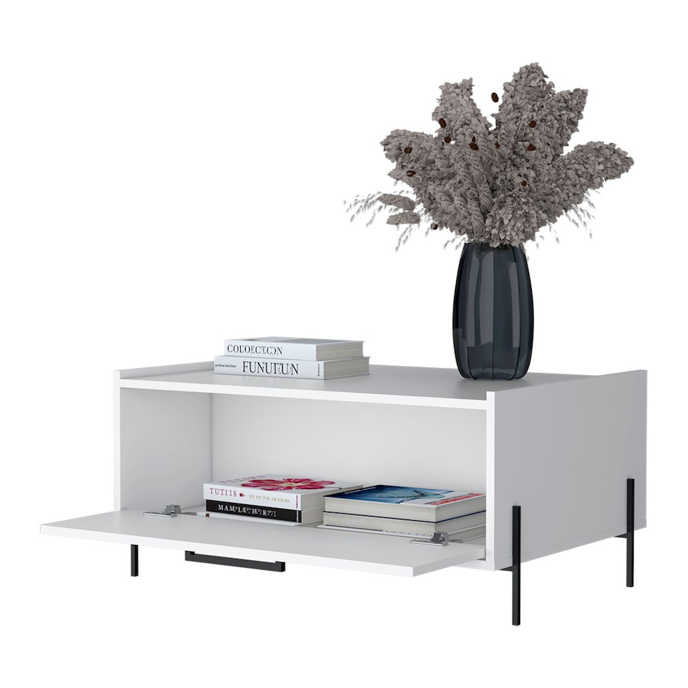 Glendale Coffee Table with Flip-Down Door in Melamine, White. Picture 7