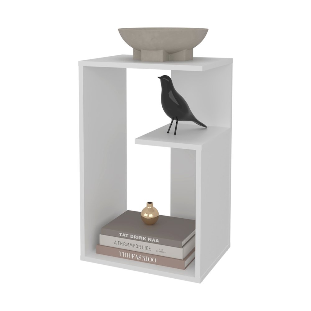 Vega Side Table in Melamine with Open Storage, White. Picture 8
