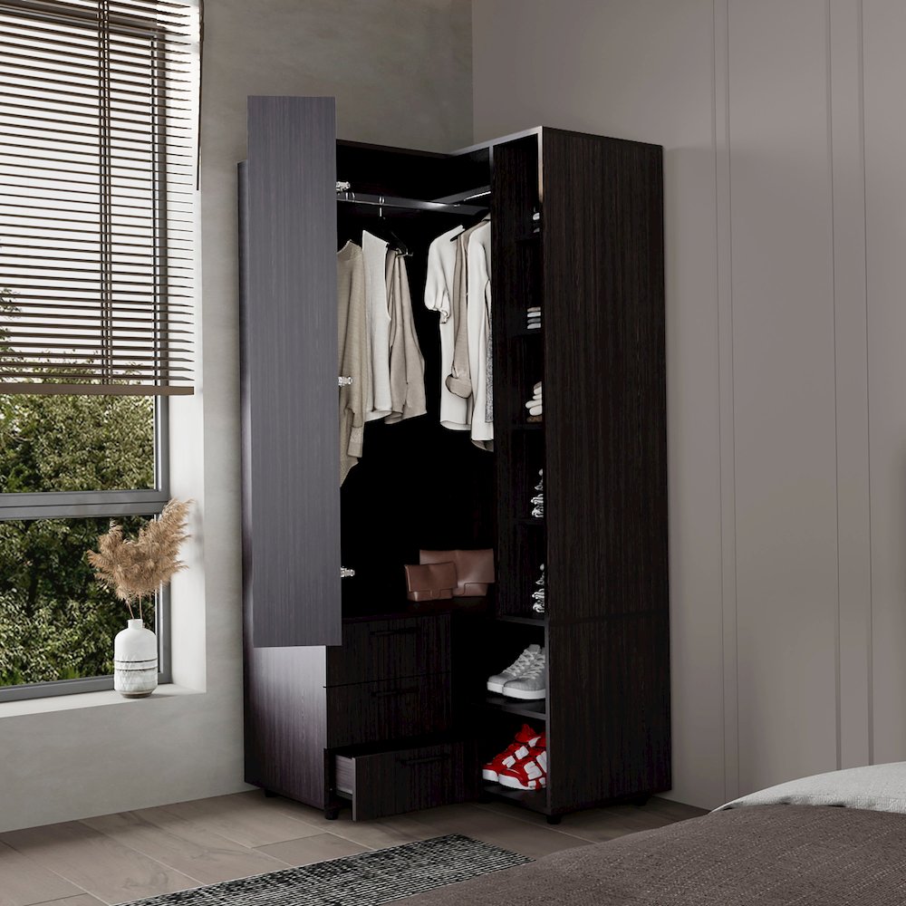 Thatcher Armoire- wardrobe, shoe storage, Open Storage and 2 - drawer, Wenge. Picture 8