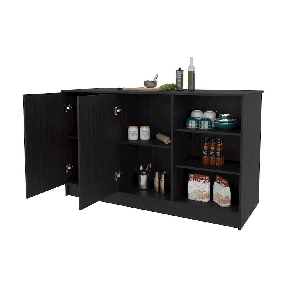 Red Rock Kitchen Island with 2 Doors and Open Storage, Wengue. Picture 5