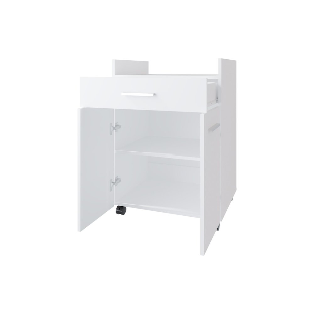 Burnside Kitchen Cart with 2 Doors and 1 Drawer, White. Picture 6