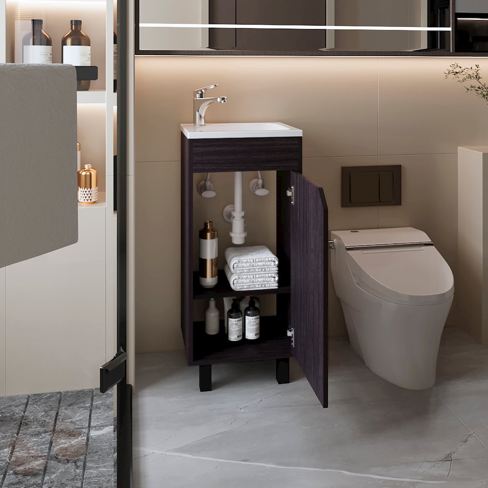 Quartzsite  Bathroom Vanity with Integrated Sink and Faucet, Wengue. Picture 3