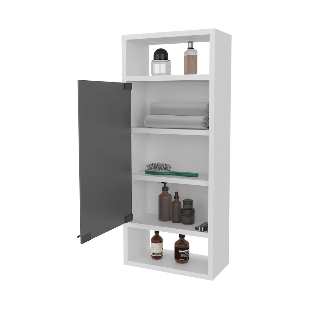 Pine Like Medicine Cabinet with Mirrored Door and Open Storage, White. Picture 8