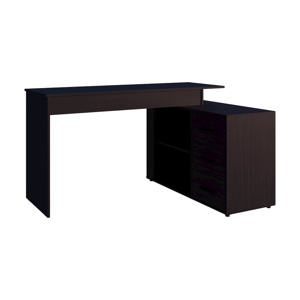 Cornville L-Shaped Desk with 3 Drawers and Storage Space,Wenge. Picture 2