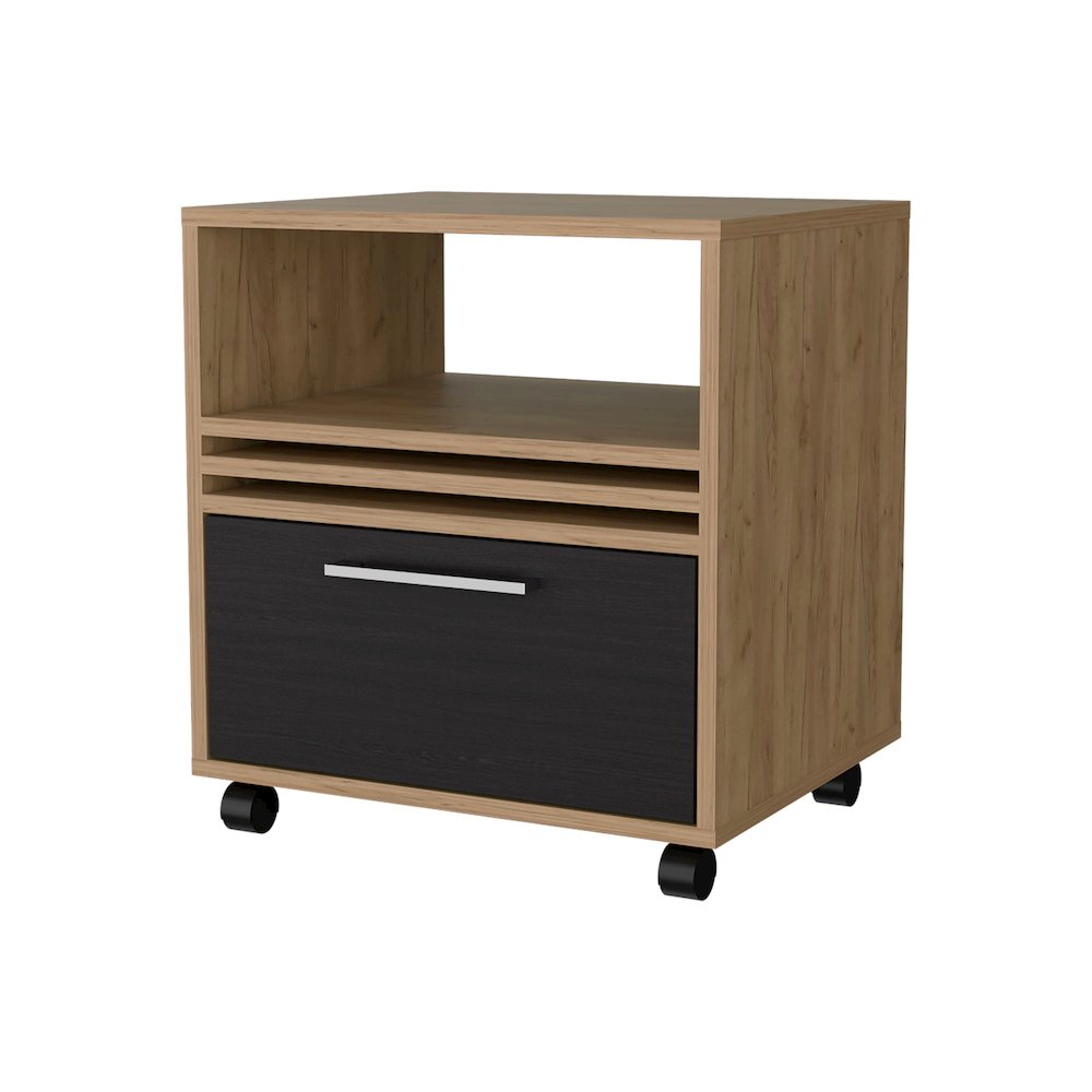 Saxon Nightstand with a Drawer and Open Storage, Natural Oak. Picture 1