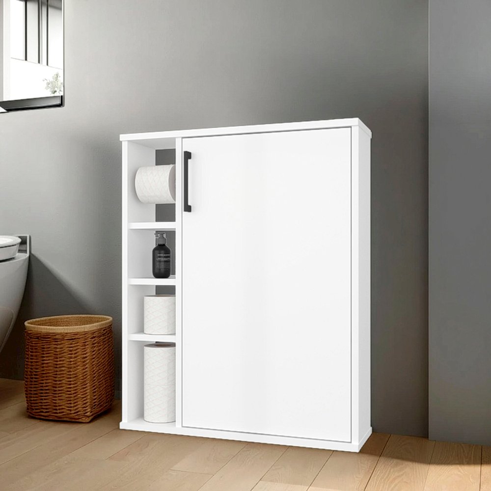 Yoder, Bathroom Cabinet, 4 Open Shelves, 1 Door, White. Picture 8