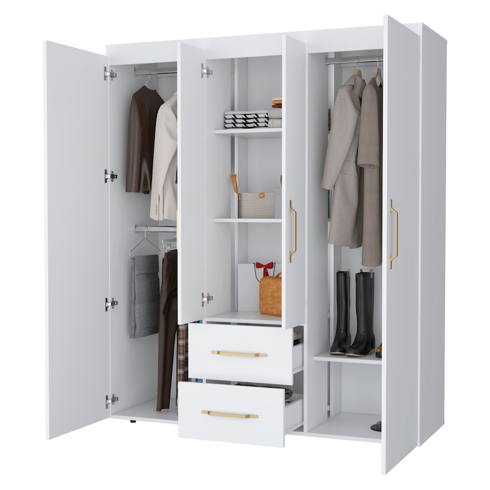 Boyden Wardrobe, All-in-One 2-Door Armoire with Central Storage ,White. Picture 6