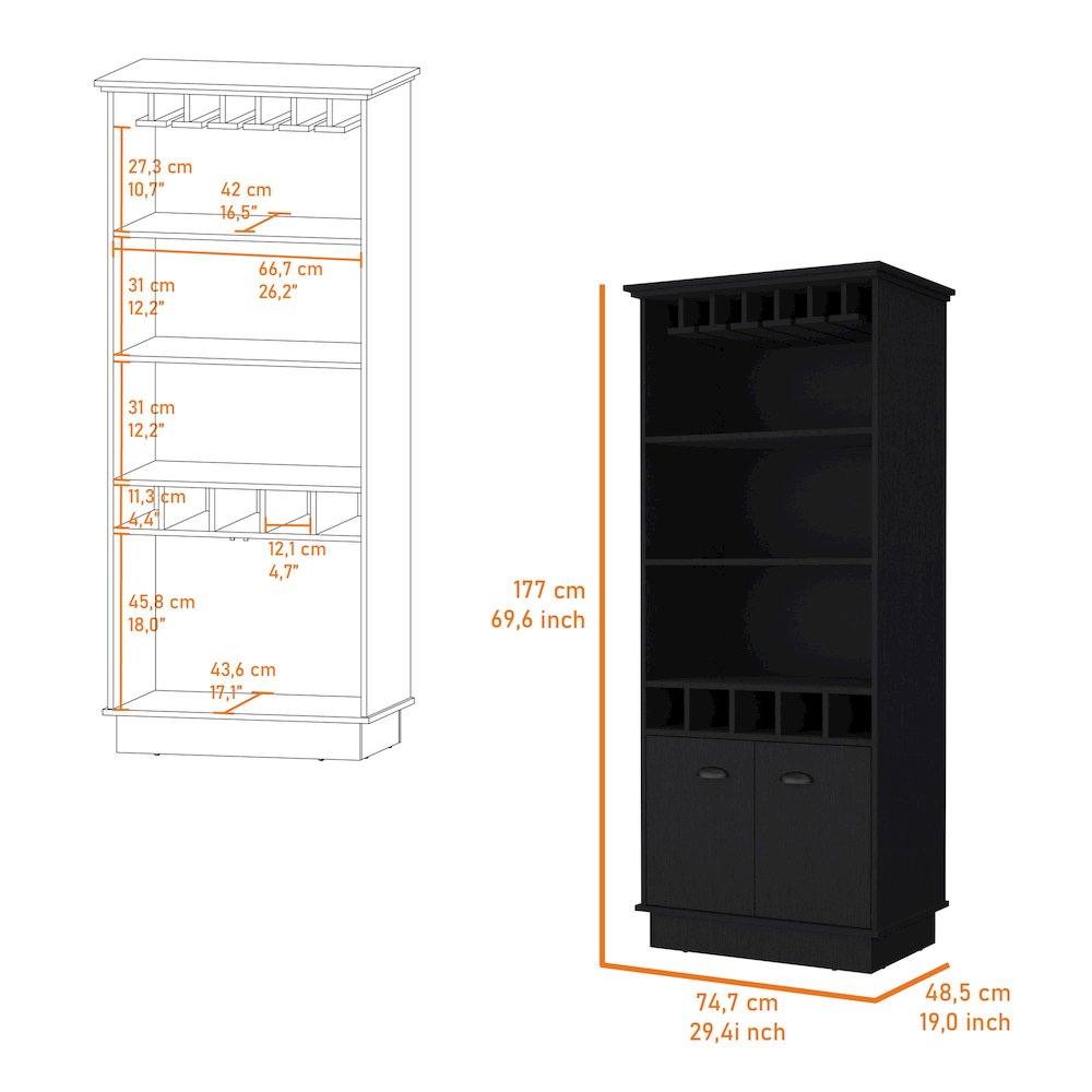 Sophia Bar Cabinet with Glassware Rack and Five Bottle Racks, Wenge. Picture 2