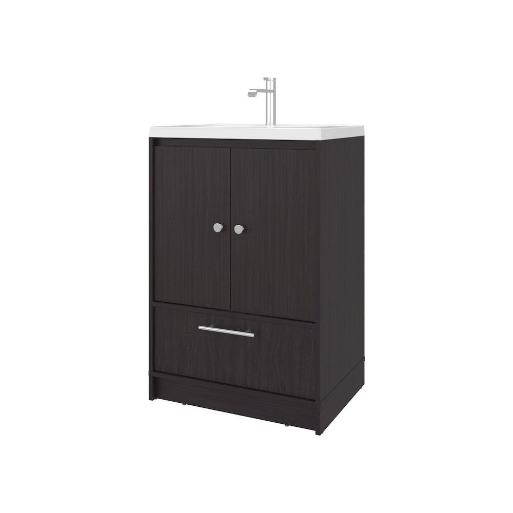 Freestanding Bathroom Vanity with Sink, Two Doors and Bottom Drawer, Wengue. Picture 5