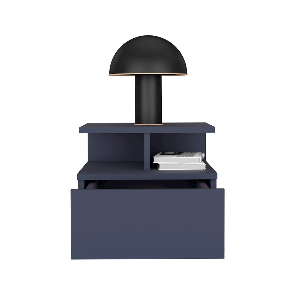 Floating Nightstand, 1 Drawer, Open Shelf, Wall Mounted Design, Kronos Blue. Picture 4