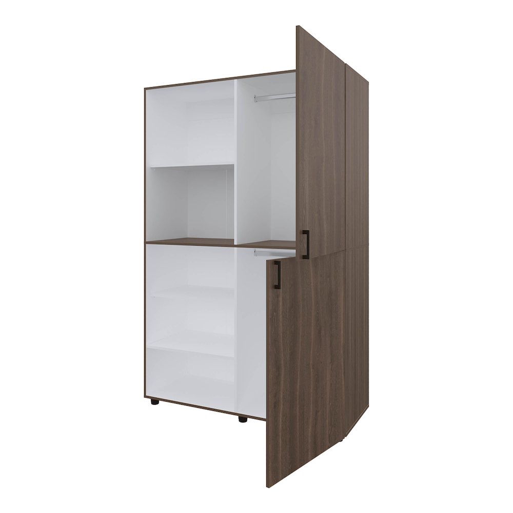 Ollie 2-Door Wardrobe with Open Storage, Grey Walnut and White. Picture 2