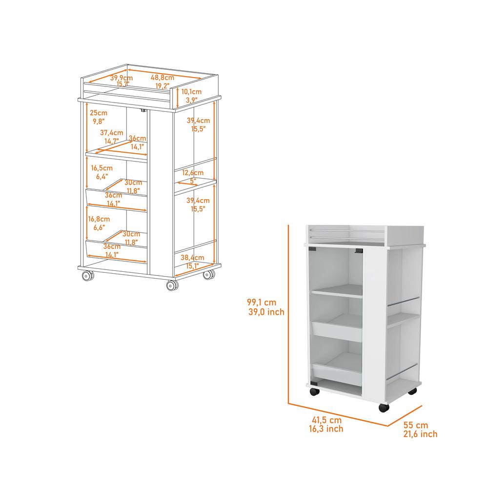 Lusk Bar Cart with 2-Bottle Holder Shelf, Glass Door and Casters. Picture 2