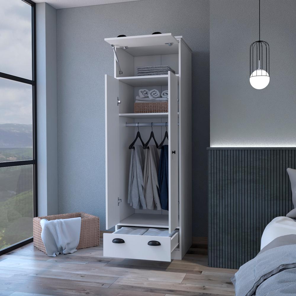 Linch Armoire with Hinged Drawer, Double Door Cabinet and 1-Drawer. Picture 3