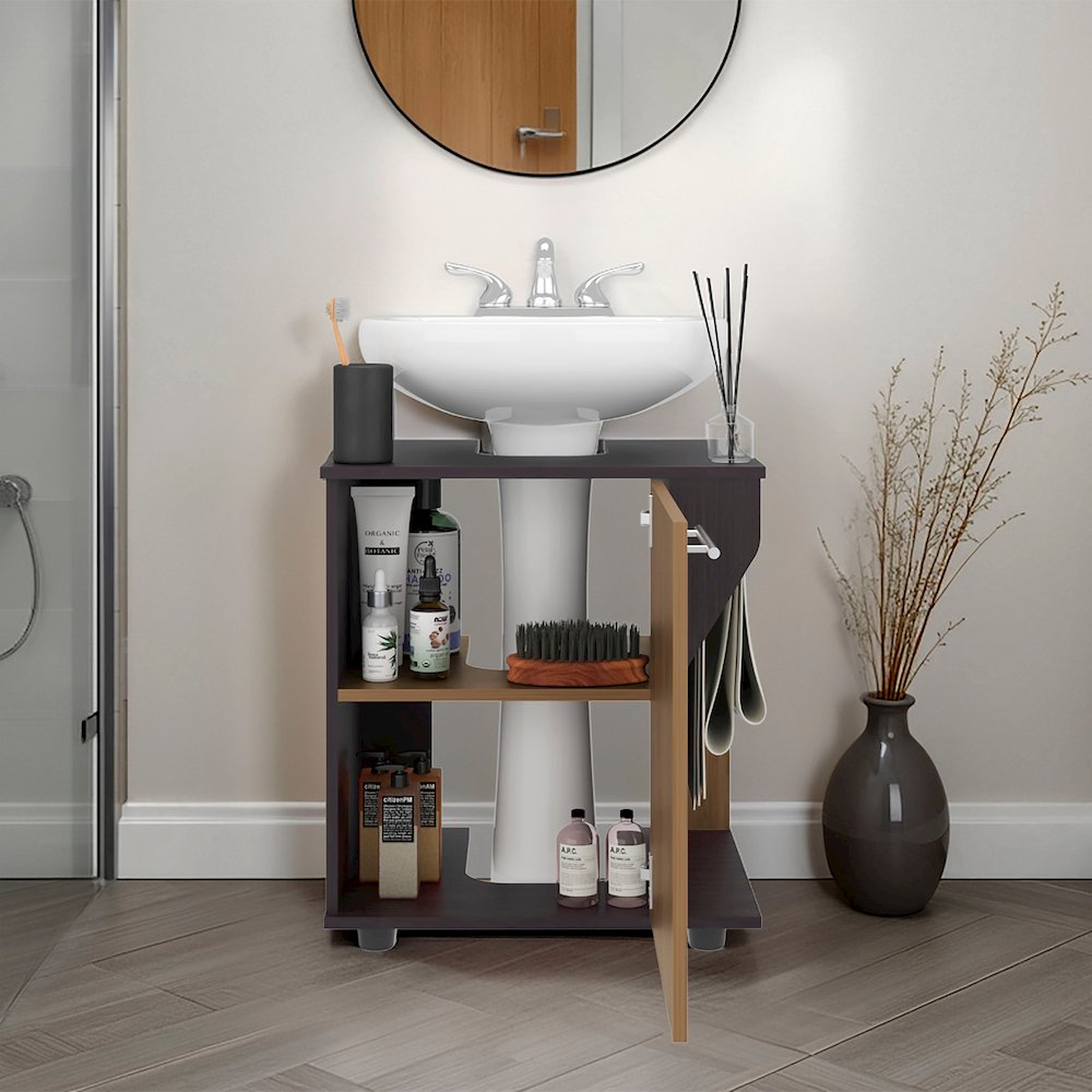 Bend Under Sink Storage Cabinet, Compact Design, with Two Shelves, White. Picture 4