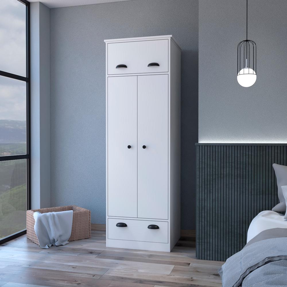 Linch Armoire with Hinged Drawer, Double Door Cabinet and 1-Drawer. Picture 4