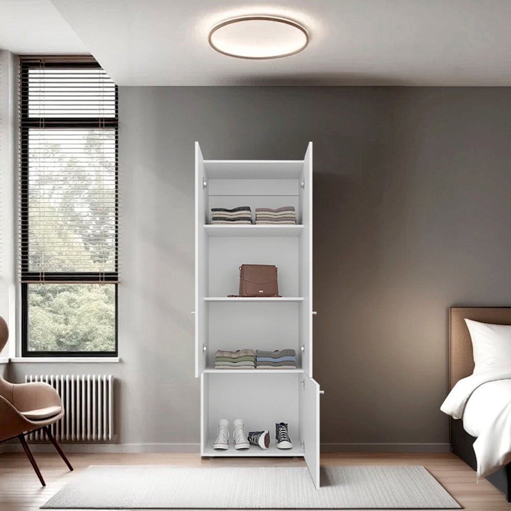 3-Door Tall Wardrobe Cabinet with 4 Shelves–Freestanding Storage Armoire, White. Picture 7