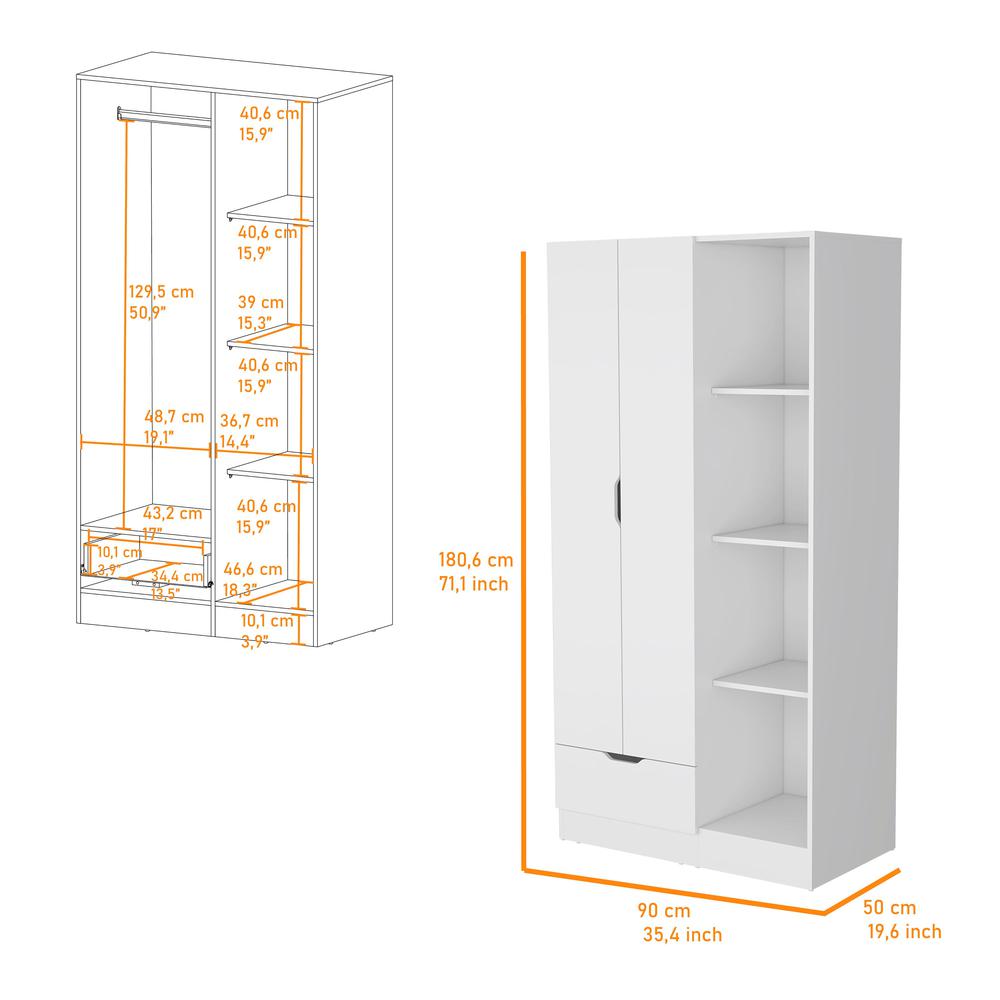 Redmond Armoire with Single Drawer, 4 Storage Shelves and Hanging Rod. Picture 2