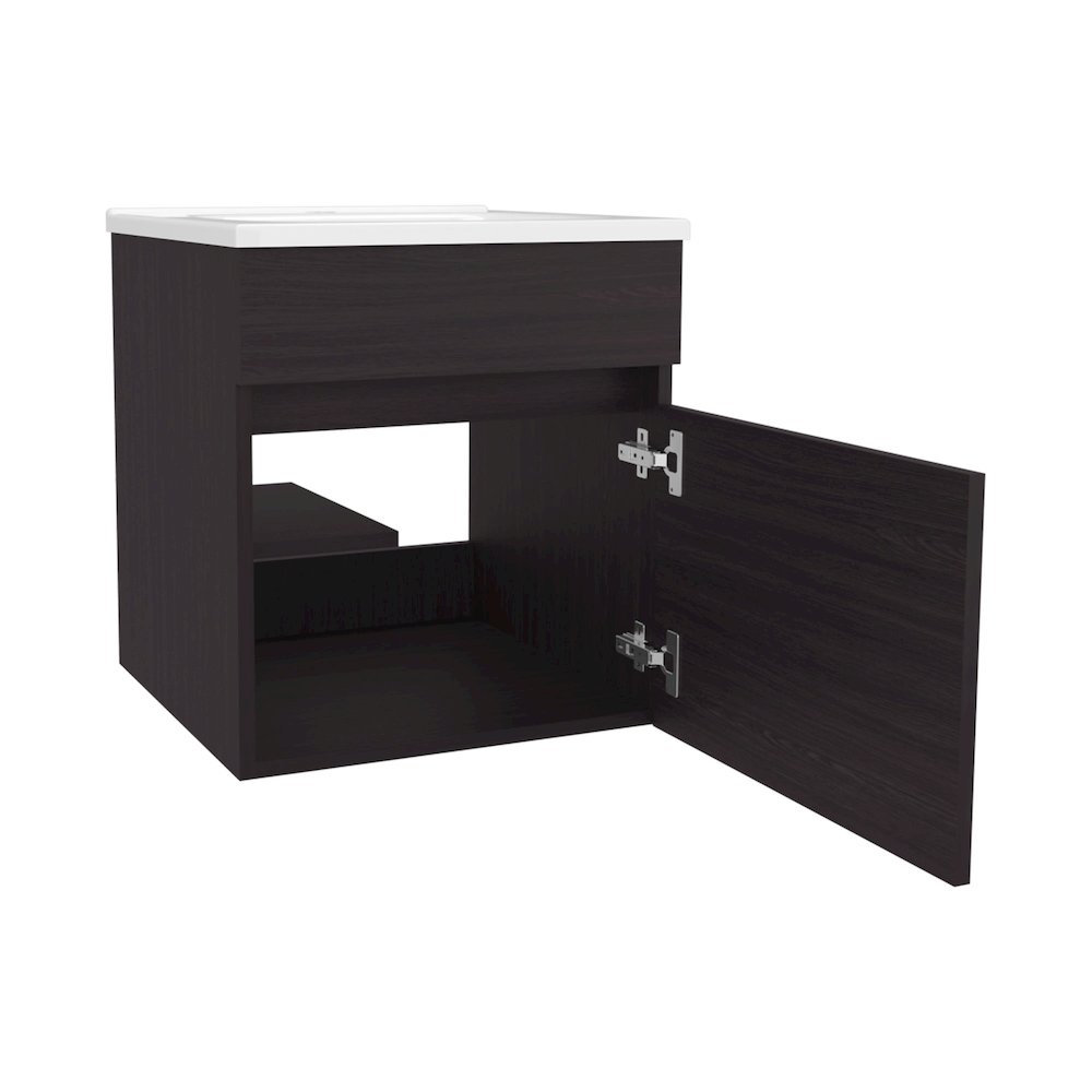 Belle Bathroom Floating Vanity with Sink, 1 Door, Wengue. Picture 6