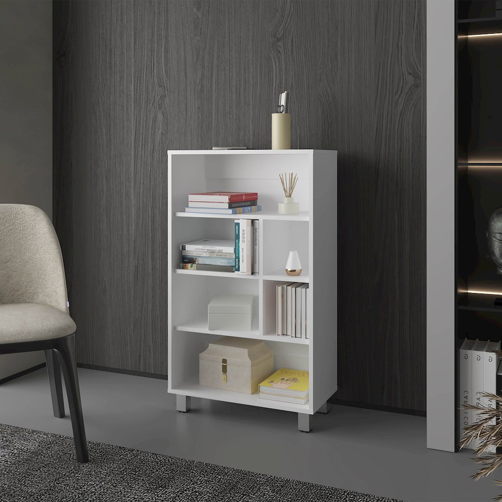 Charco Bookcase in Melamine with Six  Shelves, White. Picture 7