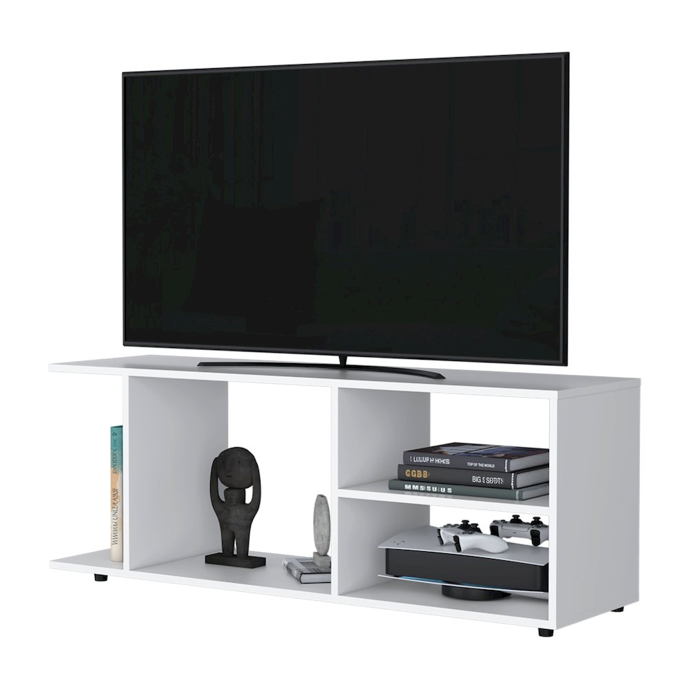 Tubac TV Rack in Melamine With Open Storage, White. Picture 3