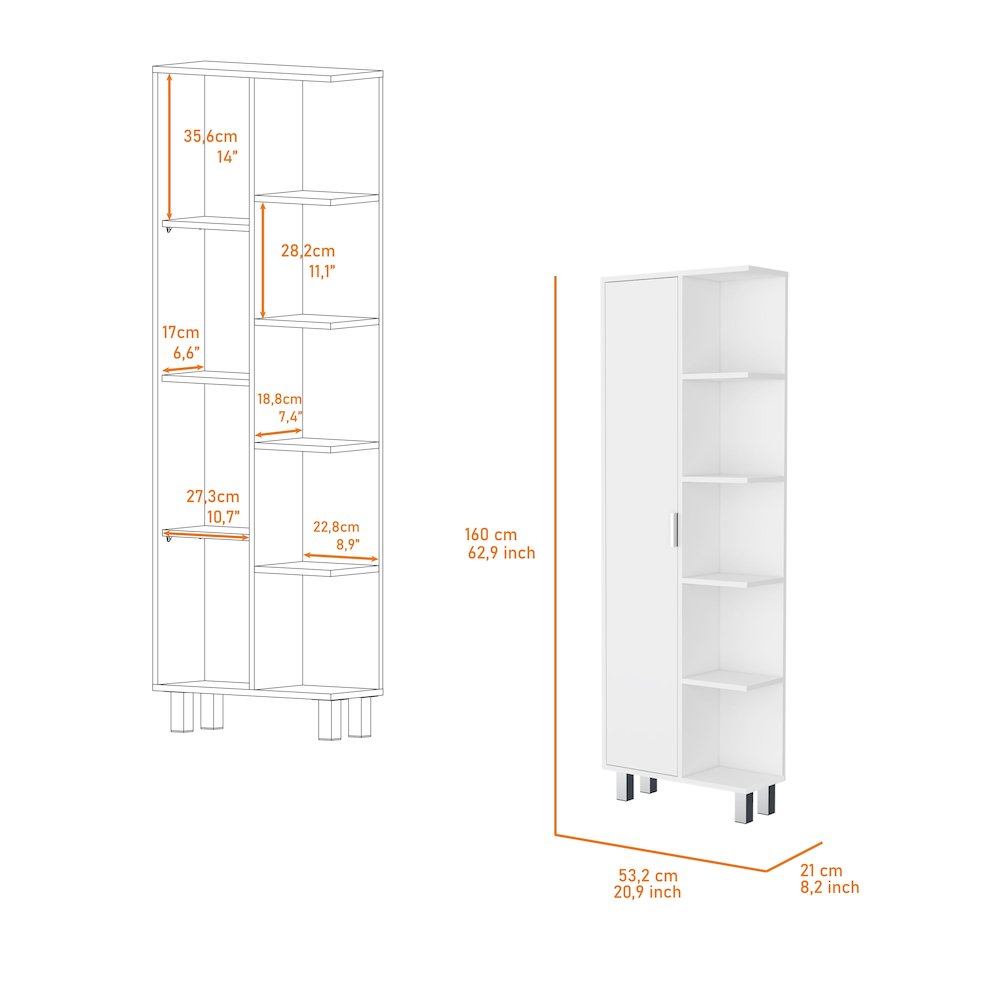 Randall Linen Cabinet, with 1  door and 9 shelves, White. Picture 2