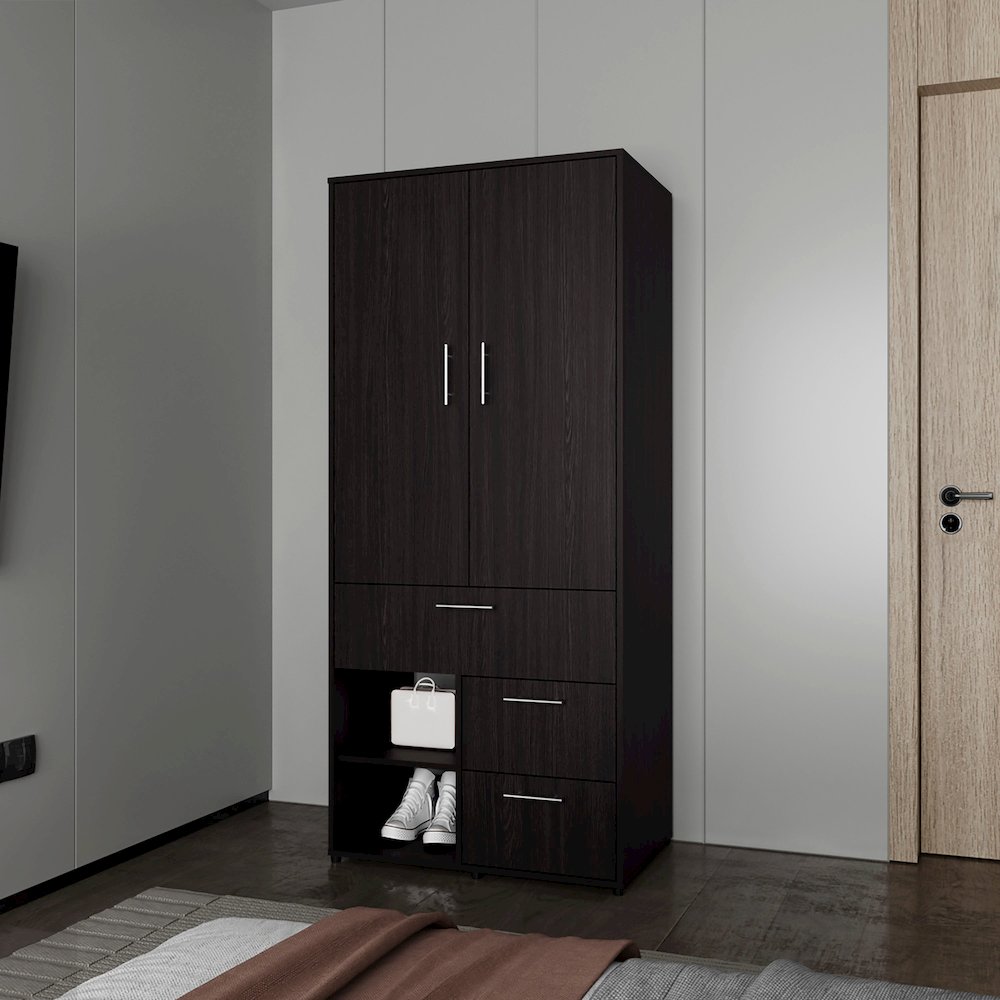 Care Free Multi-Storage Wardrobe with Rod and Shelving, Wenge. Picture 6