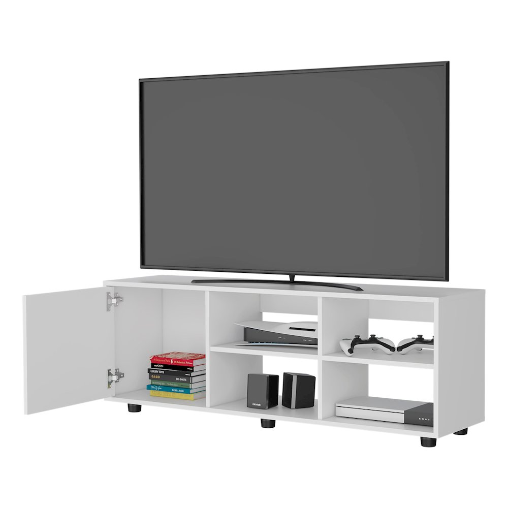 Parker TV Stand with a Door and Open Storage, White. Picture 5