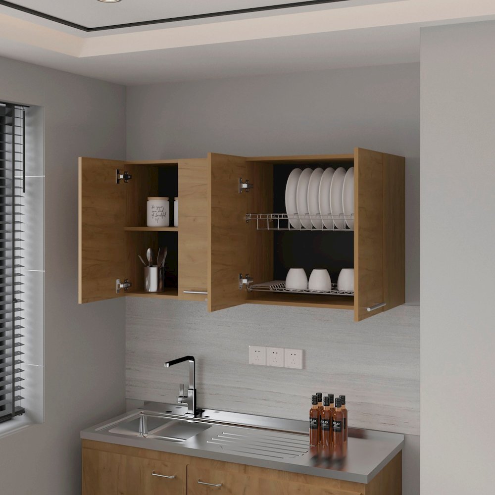 Lyman Wall Cabinet kitchen in Melamine wit 4 Doors , Natural Oak. Picture 3