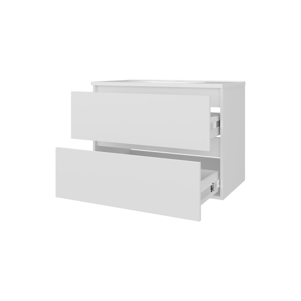 Smoot Floating Vanity with Two Drawers and Sink, White. Picture 6