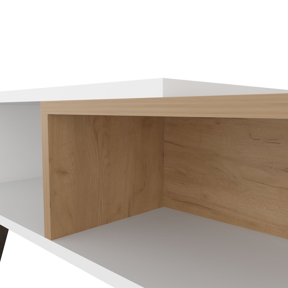 Hack Berry Coffee Table with Open Storage and Conical Legs , White + Natural Oak. Picture 7