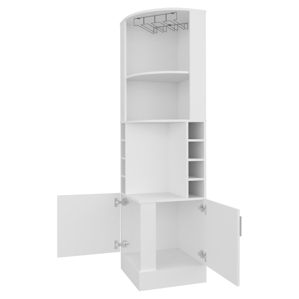 Page Corner Bar Cabinet with Wine Storage and Glass Rack, White. Picture 6