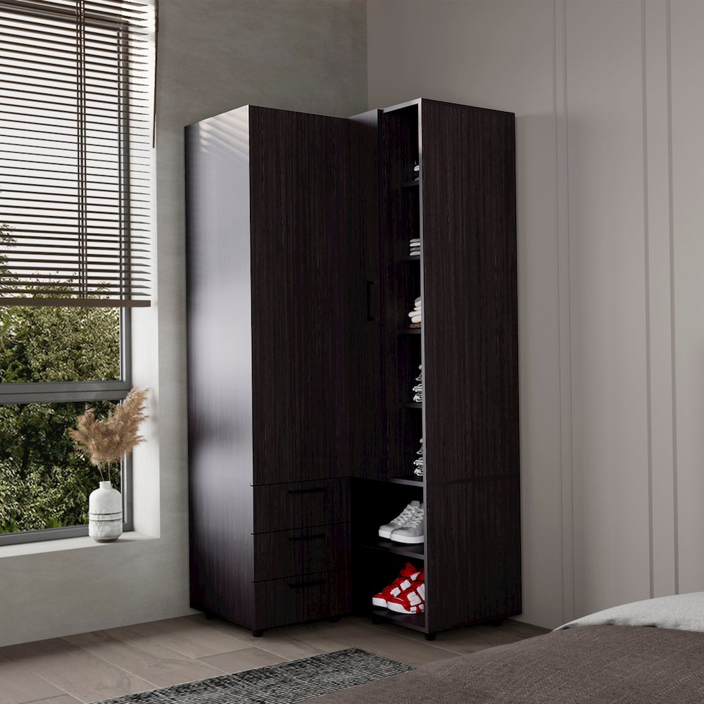 Thatcher Armoire- wardrobe, shoe storage, Open Storage and 2 - drawer, Wenge. Picture 6