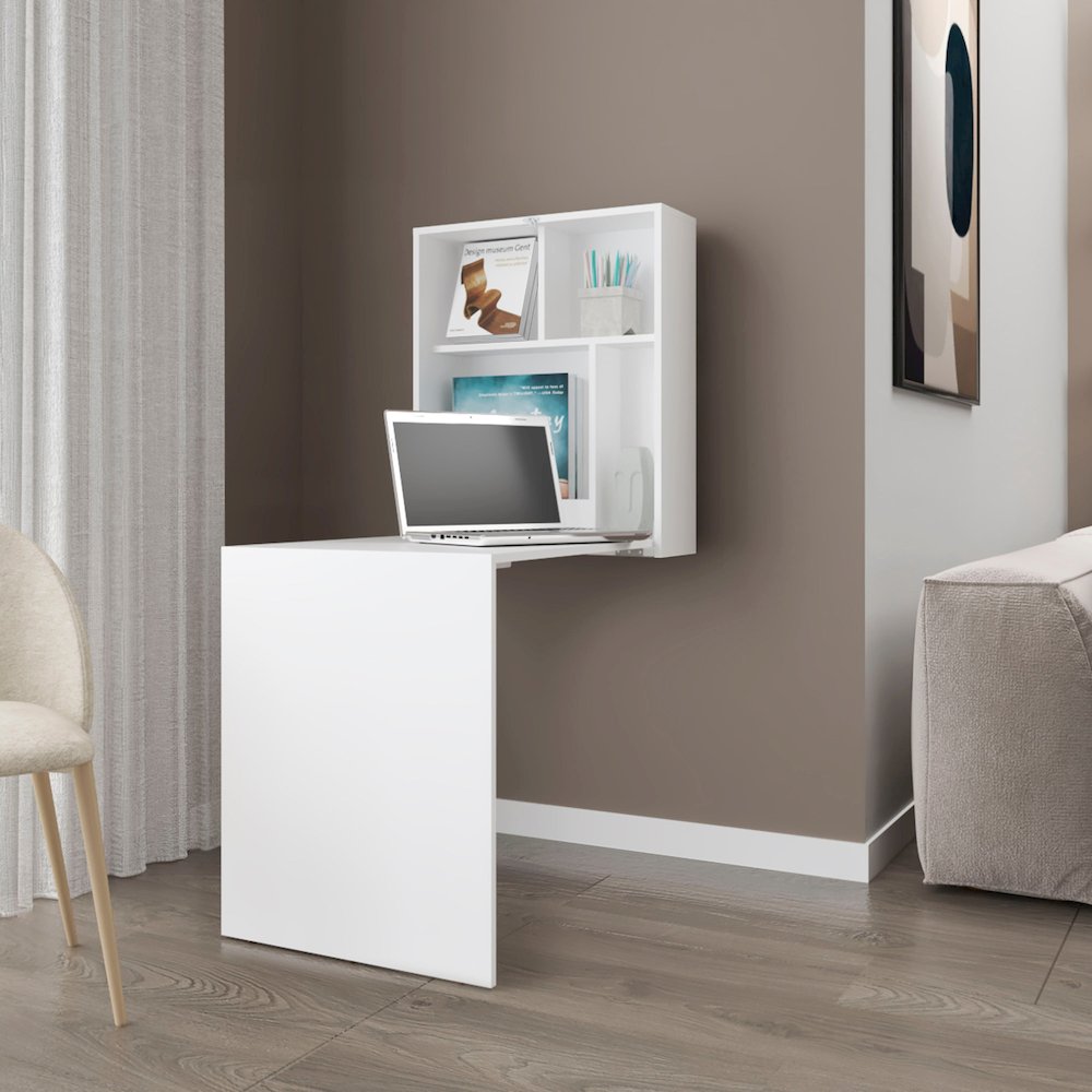 Aguila Wall-Mounted Drop-Leaf Table, White. Picture 3