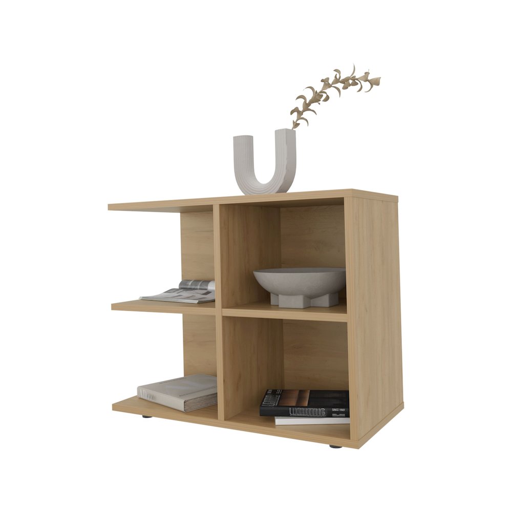 Angus Side Table with Open Storage and 4 Shelves, Natural Oak. Picture 3