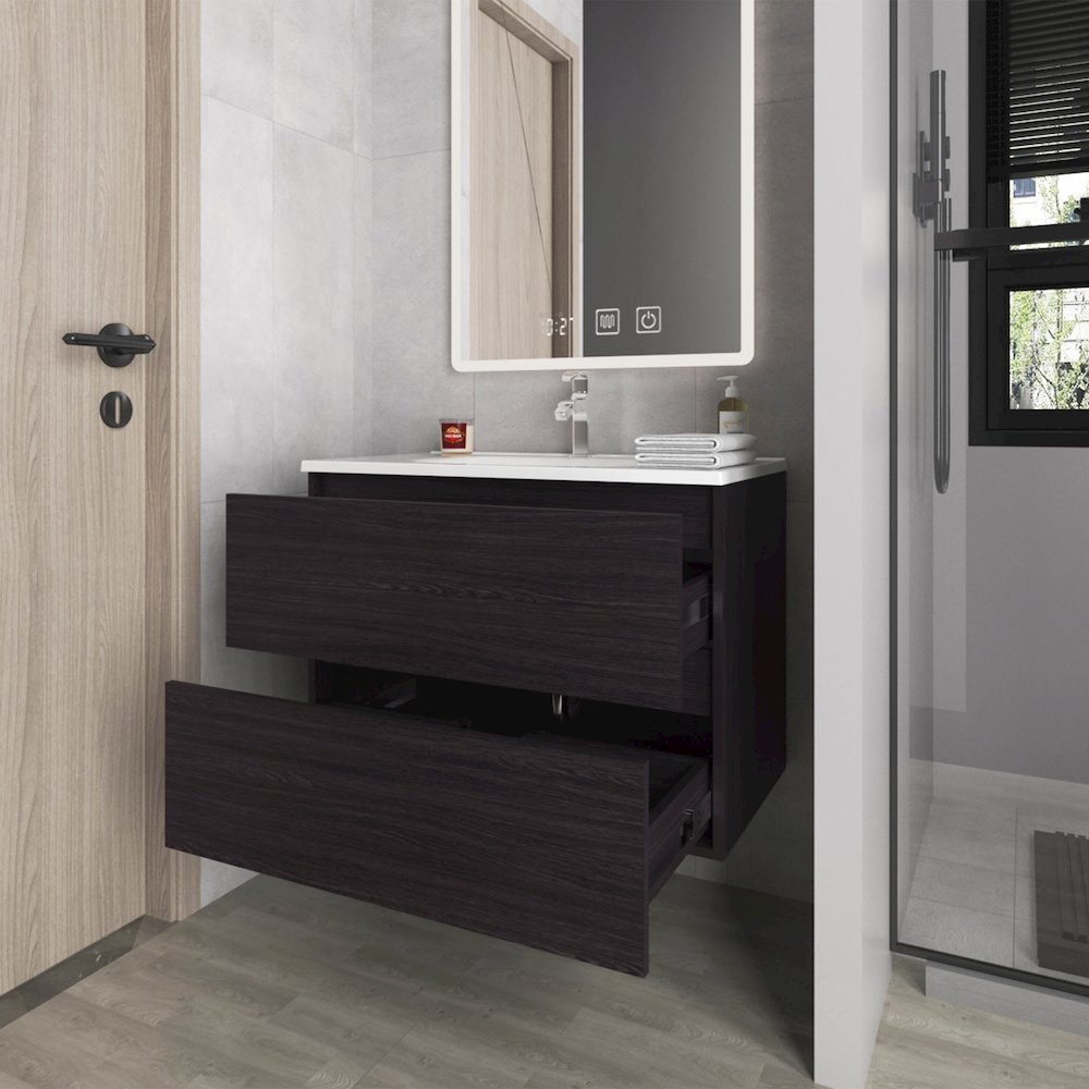 Smoot Floating Vanity with Two Drawers and Sink, Wengue. Picture 3