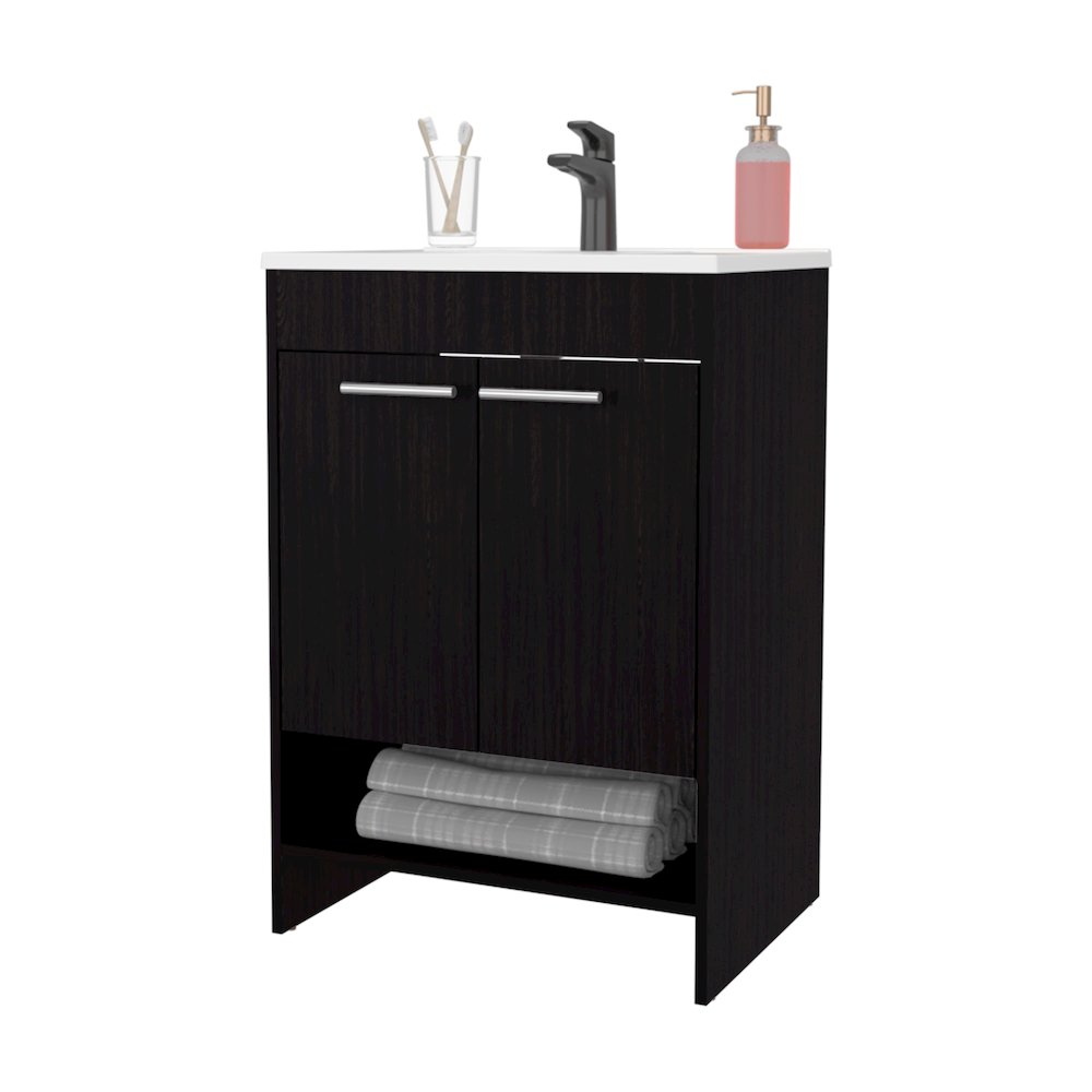 Shell Bathroom Vanity  with  2 Doors and Open Storage, Wengue. Picture 8