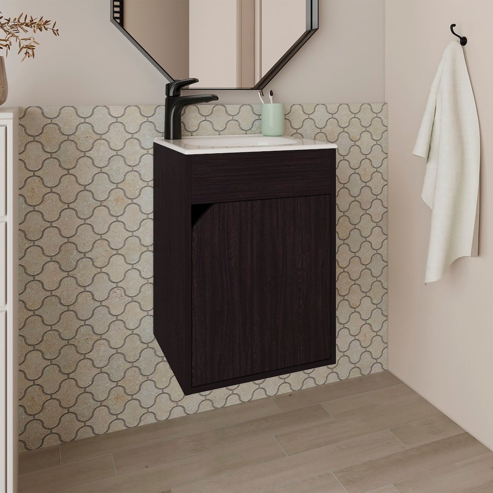 Nelson Bathroom Floating Vanity with a Door, Wengue. Picture 4