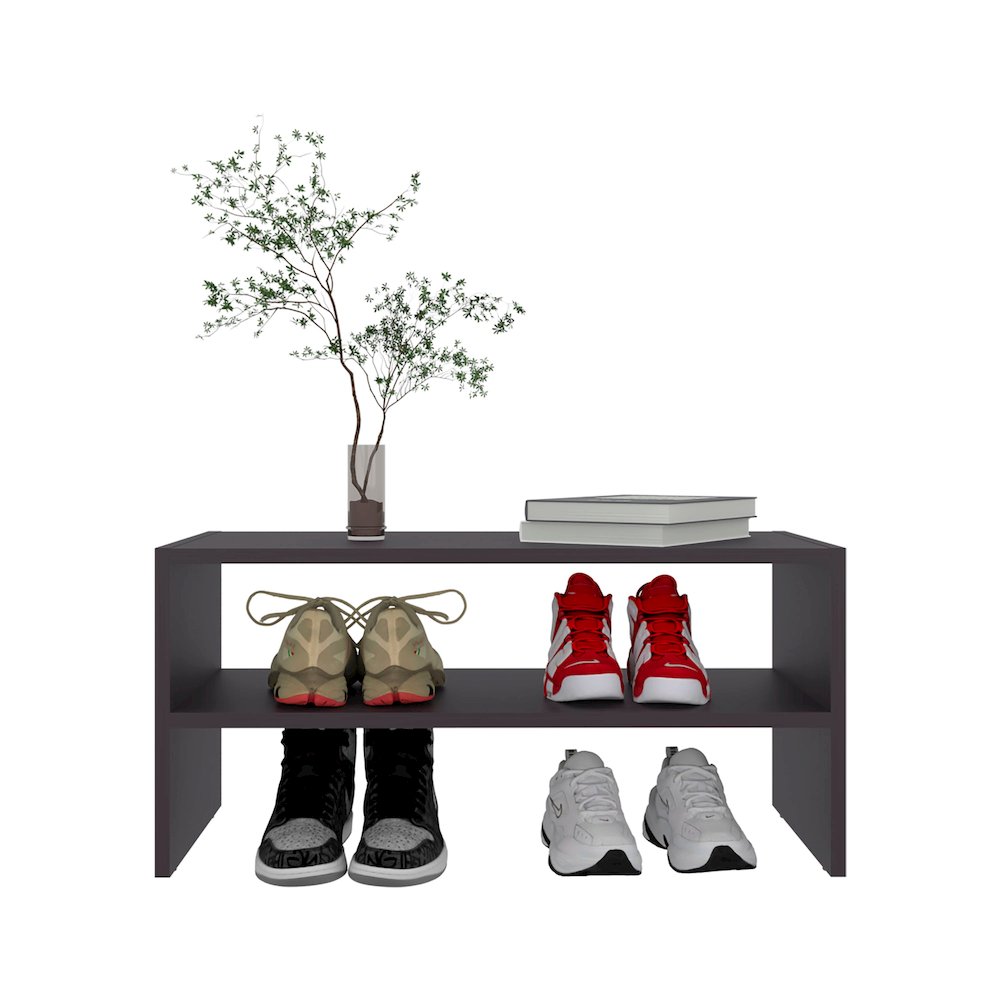 Norris shoe rack in melamine with 2 shelves,Wenge. Picture 3