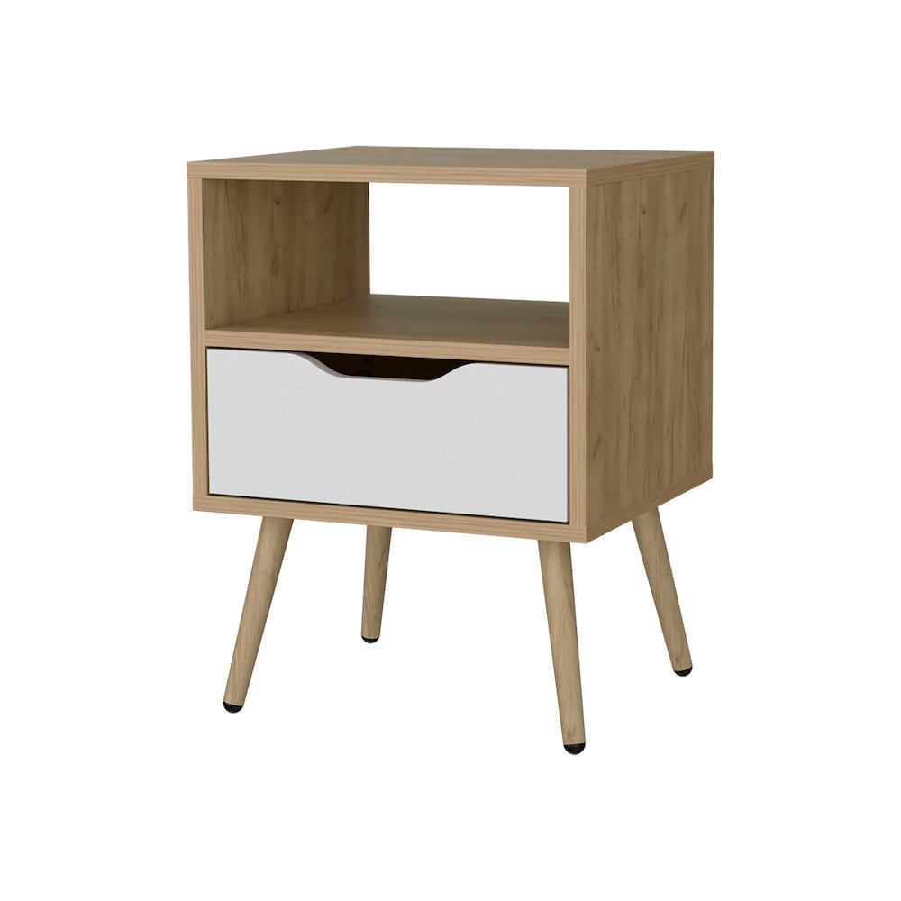Prescott Valley Nightstand with Open Storage, Natural Oak and White. Picture 1