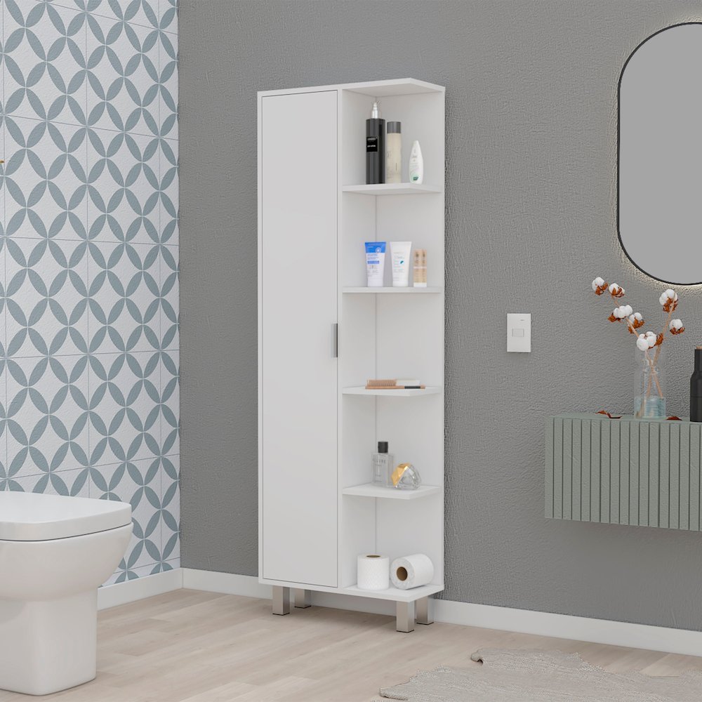 Randall Linen Cabinet, with 1  door and 9 shelves, White. Picture 4
