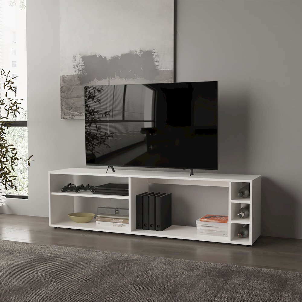 Mayo TVStand for 70" Screen with Open Storage and Melamine Finish, White. Picture 3