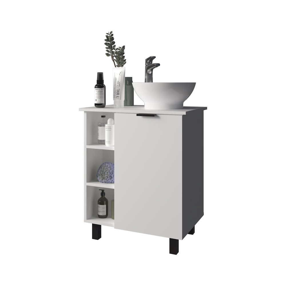 Pinal Bathroom Vanity, Single Door, 8 Storage Shelves (6 Open + 2 Closed) White. Picture 5