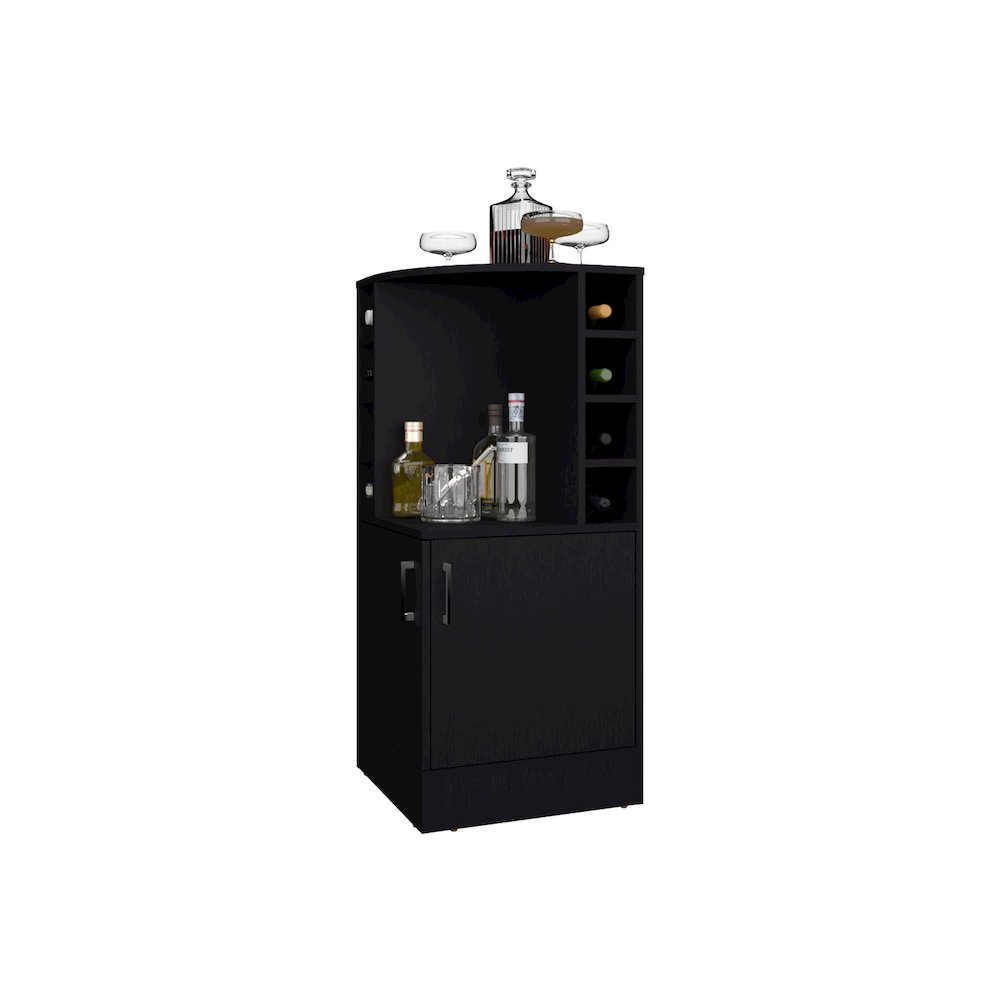 Toyei Corner Bar Cabinet with Bottle Rack, Open Shelves, and Hidden Storage. Picture 8