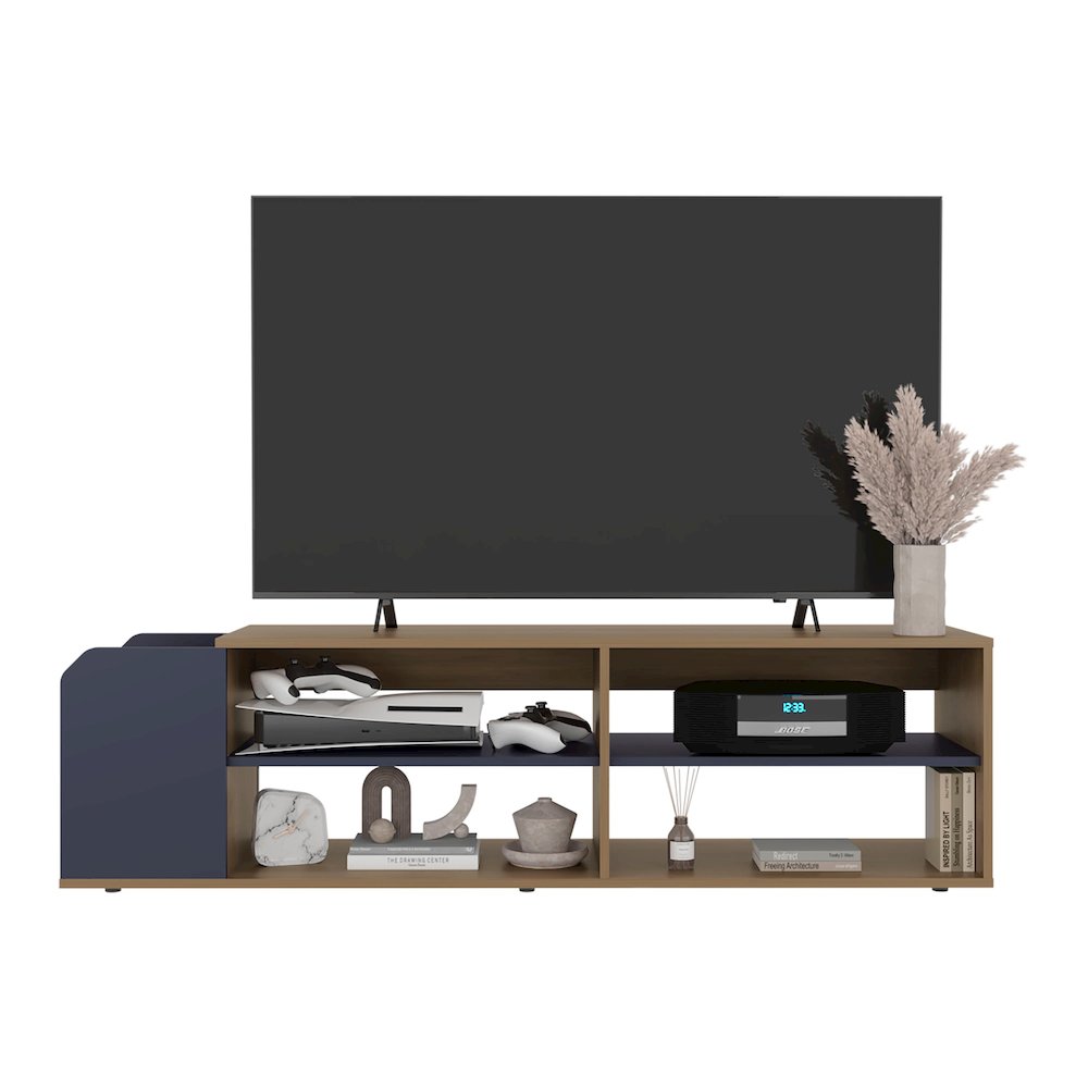 Modern TV Stand, Entertainment Console with Open Shelves, Navy blue. Picture 6